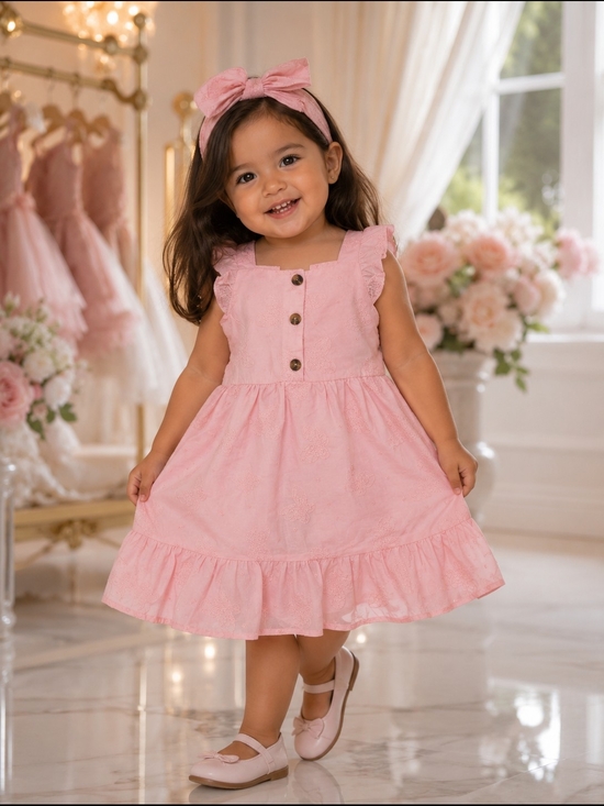 Other - Pink Butterfly Embroidered Dress & Matching Headband | Toddler Girl 2T